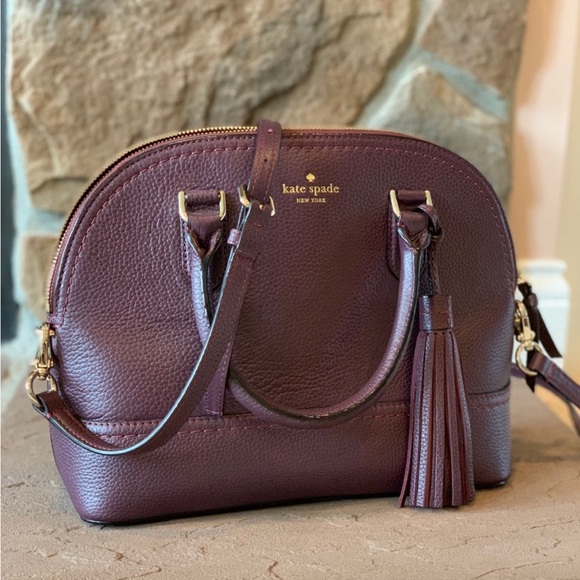 ♠️ Kate Spade Pebbled Leather McCall Street Carli Plum Doom Satchel with Tassel - Picture 5 of 16